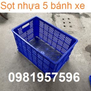 Sọt nhựa 5 bánh xe, sóng nhựa hở đựng hàng hóa