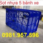 Sọt nhựa 5 bánh xe, sóng nhựa hở đựng hàng hóa