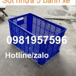 Sọt nhựa 5 bánh xe, sóng nhựa hở đựng hàng hóa