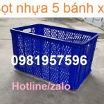 Sọt nhựa 5 bánh xe, sóng nhựa hở đựng hàng hóa