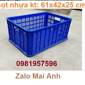 Sóng nhựa hở kích thước 61x42x25 cm, sọt nhựa đựng rau củ quả, sọt đựng hải sản