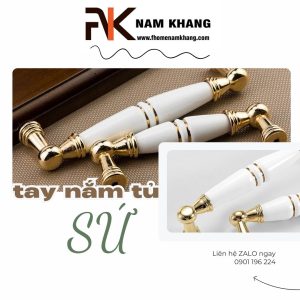 Tay nắm tủ hợp kim cao cấp phối sứ trắng NK298 | F-Home NamKhang