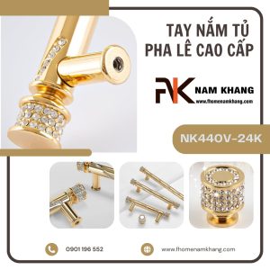 Tay nắm tủ đính đá pha lê cao cấp NK440V-24K | F-HomeNamKhang