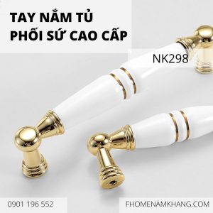 Tay nắm tủ hợp kim cao cấp phối sứ trắng NK298 | Zalo 0901 196 552